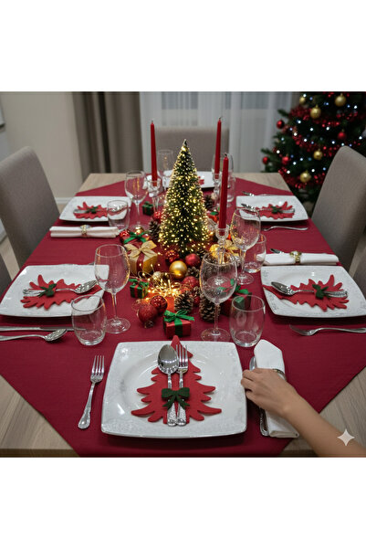 rosfloa rf 6 Adet Fiyonklu Dekoratif Çam Ağacı Keçe Peçetelik&Çatal Kaşıklık–...