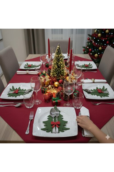 rosfloa rf 6 Pieces Decorative Pine Tree Felt Napkin Holder & Cutlery Holder with Bows – Christmas Table Decoration & Presentation Accessory