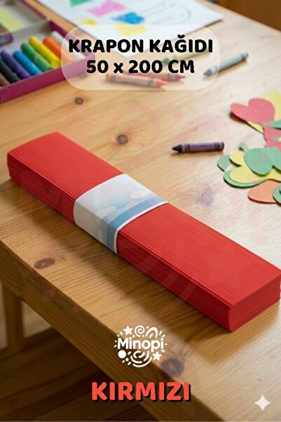 Minopi Kırmızı Krapon Kağıdı 10'lu Paket Renkli El İşi Kağıdı Okul Anaokulu S...