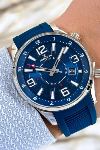 Daniel Klein ساعة يد رجالية من الزجاج المعدني باللون الأزرق من السيليكون مع تقويم 3atm sddk067