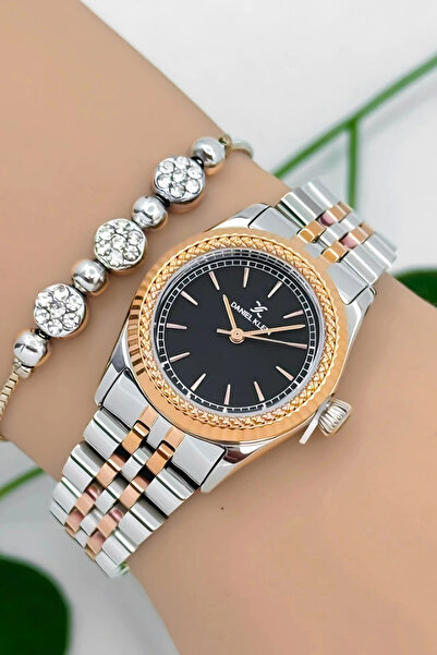 Daniel Klein ساعة يد نسائية لون وردي-فضي-أسود سلك فولاذي وعلبة Sddk091