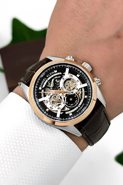 Daniel Klein Deri Kordon Çelik Kasa Otomatik Mekanizma Erkek Kol Saati Kahve-...