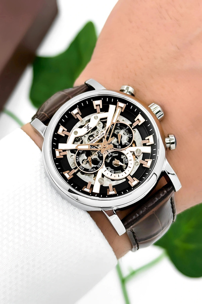 Daniel Klein Deri Kordon Çelik Kasa Otomatik Mekanizma Erkek Kol Saati Kahve-...