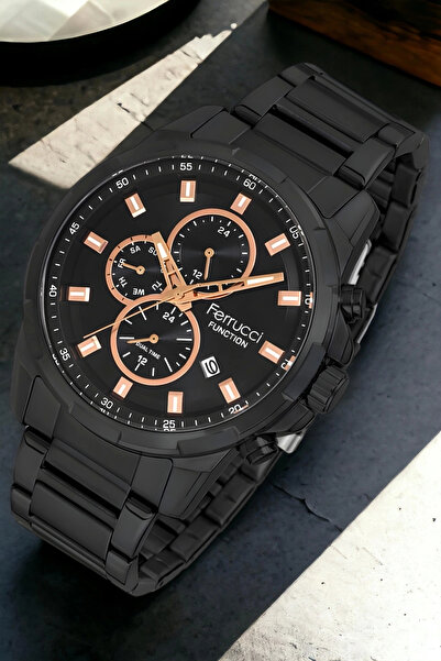 Ferrucci ساعة يد رجالية باللون الأسود الوردي - Fcf.13261fm.02 هدية سوار Sdfer118
