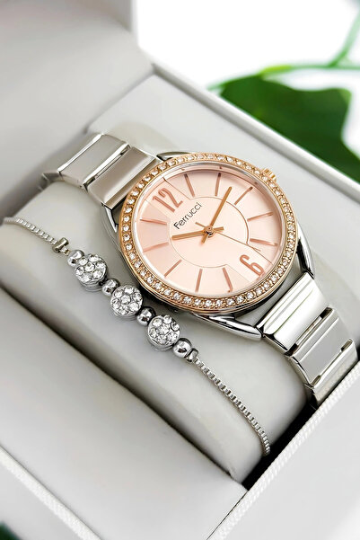 Ferrucci Steel Cord & Case Women Wrist Watch, 3Atm Water Resistant Silver-Ros...