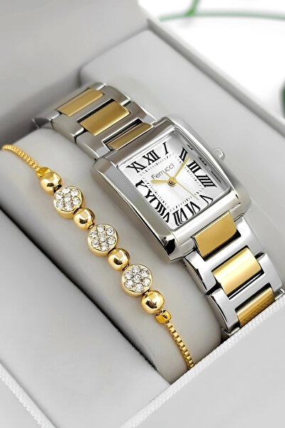 Ferrucci Steel Cord & Case Women Wrist Watch, 3Atm Water Resistant Silver-Gol...