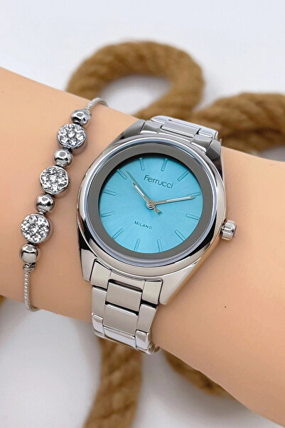 Ferrucci Kadın Kol Saati Gümüş Renk Çelik Kordon Çelik Kasa Gümüş-mavi Sdfer144