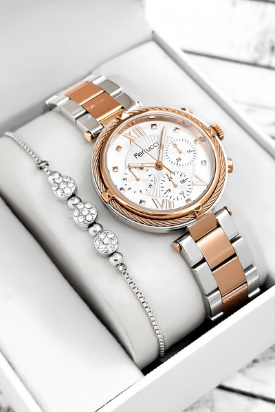 Ferrucci Çelik Kordon & Şık Tasarım, Kadın Kol Saati, 3atm Suya Dayanıklı Gümüş-rose Sdfer171