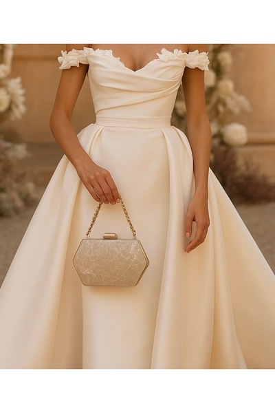 NAZART Women's Complex Shiny Gold Evening Dress Clutch Chain Strap Handheld Wedding Engagement Evening Bag