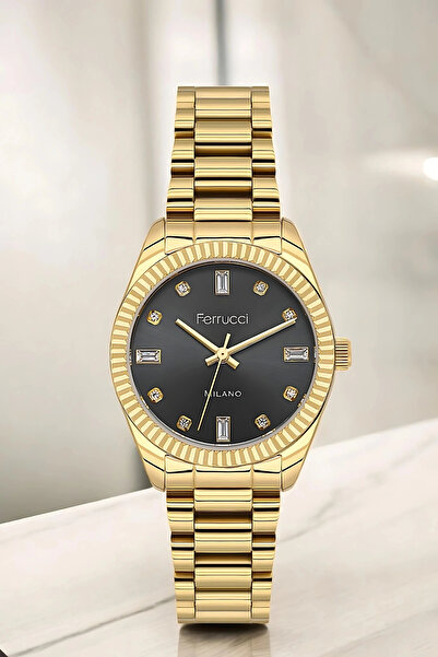 Ferrucci Çelik Kordon & Şık Tasarım, Kadın Kol Saati, 2 Yıl Garanti, 3atm Suya Dayanıklı Gold-siyah