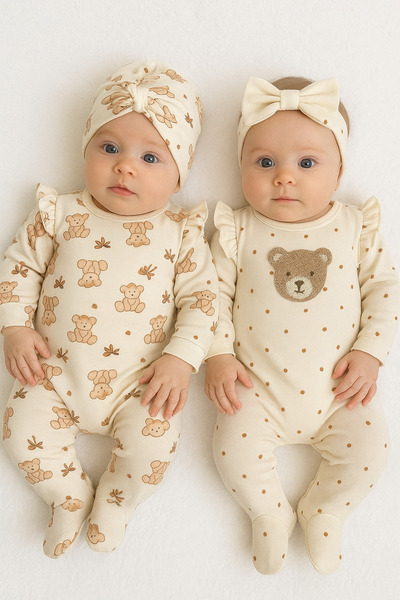 VERONA TARZ طقم رومبير فاخر للفتيات الصغيرات مكون من 4 قطع مع قبعة وشريط شعر لحديثي الولادة