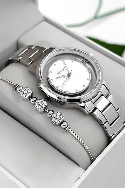 Ferrucci Steel Band & Case Women Wrist Watch with Transparent Back Glass Cove...