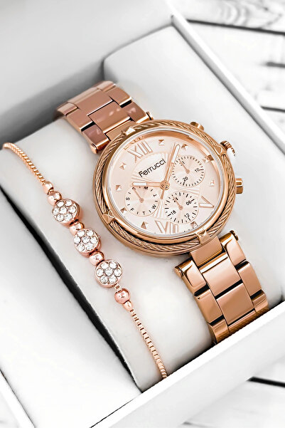 Ferrucci سوار فولاذي وتصميم أنيق، ساعة يد نسائية، مقاومة للماء حتى 3 ضغط جوي،...