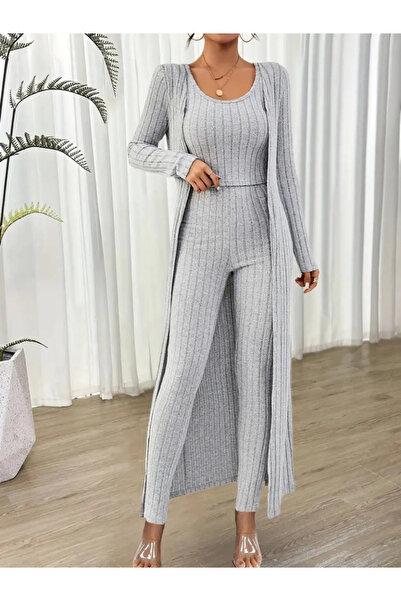 Genel Markalar Kadın Yuvarlak Yaka Askılı Krop Bluz Yüksek Bel Tayt Ve Uzun H...