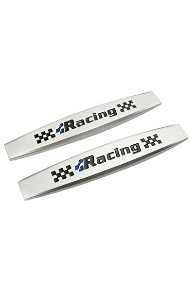 Avex Σετ 2 μεταλλικών εμβλημάτων αυτοκινήτων, αυτοκόλλητα, μοντέλο "RACING", φινίρισμα χρωμίου, μέγεθος, 10 x 1,5 εκ.