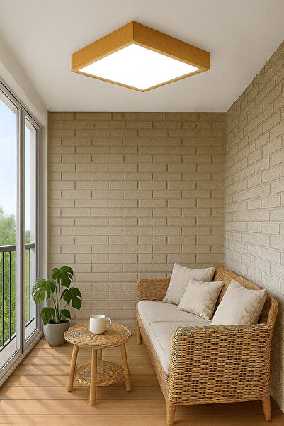 Öndermob Ahşap Bambu Çerçeveli Led Panel Aydınlatma Enerji Tasarruflu Avize 3...