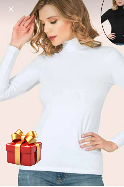 Anıt Women's White Turtleneck 2-Piece Long Sleeve Turtleneck Combed Cotton Body