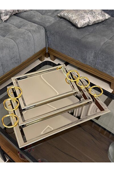 aljahwari صواني ستانلس ستيل لامع مع مقابض 3 حبه