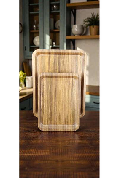 Tria houseware طقم صينية تقديم خشبية مستطيلة مكون من قطعتين