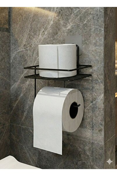 Lilya Home Yedek Hazneli Tuvalet Kağıtlığı Yapışkanlı Wc Kağıtlığı Tutacağı Askısı Siyah
