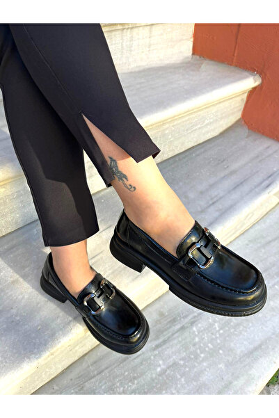 OEM حذاء نسائي من الجلد الأسود ذو نعل سميك من أريا