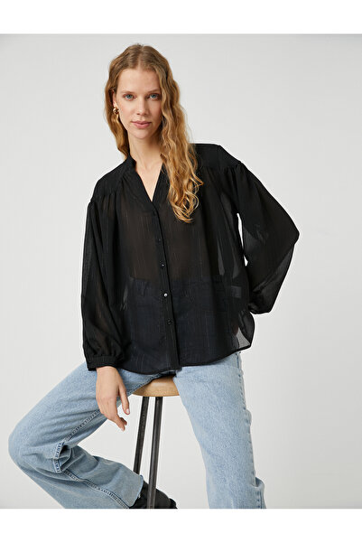 Koton Chiffon-Hemd mit prächtigem Kragen und Ballonärmeln