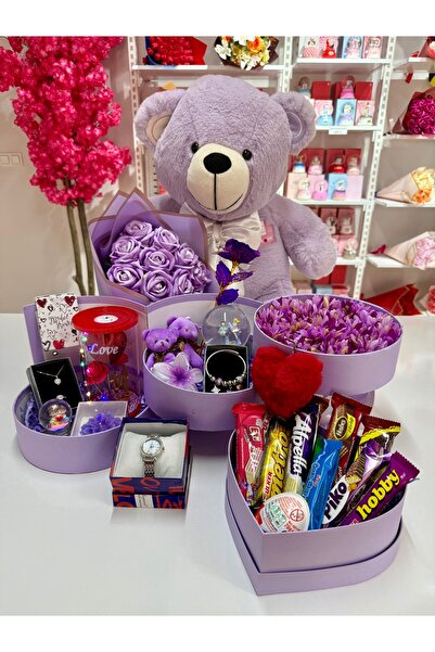 AYIEVRENİ Mor Kat Kat Mutluluk Evreni Sevgiliye Hediye Kutusu Çikolatalı Set
