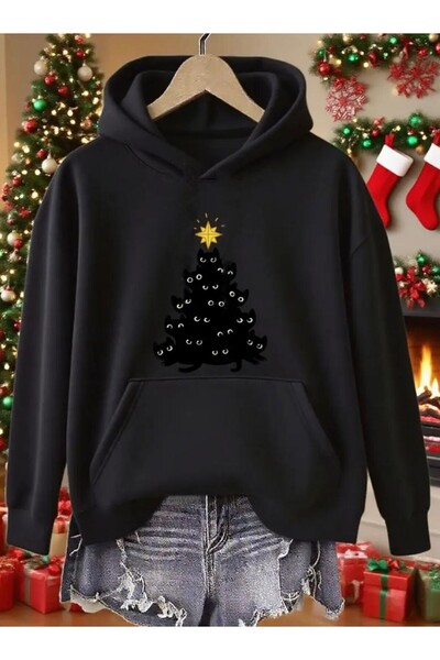 Oceanwear سويت شيرت للجنسين بتصميم السنة الجديدة على شكل قطة بغطاء رأس