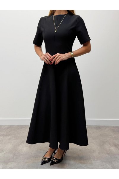 Maldia Shop Rochie maxi pentru femei, neagră, tip prințesă, evazată