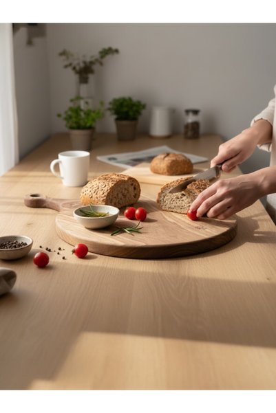 Öz Ahşap Handmade Dark Walnut Lux 30 cm Round Presentation Cutting Board