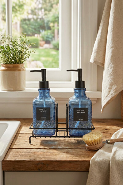 MAKRİ HOME Modern Cam Sıvı Sabunluk & Deterjanlık Seti-500 ml Cam Sabunluk, M...