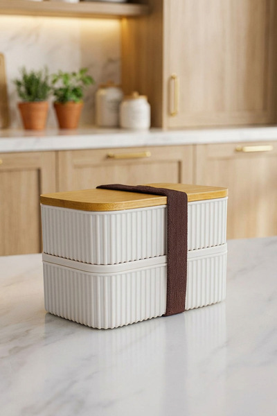 MAKRİ HOME طقم حاوية تخزين مكونة من قطعتين مع غطاء من الخيزران – 0.5+0.5 لتر ...