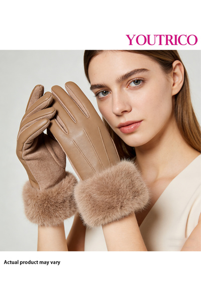 Youtrico قفازات من جلد المنك الصناعي - ملابس شتوية مبطنة حرارياً للنساء
