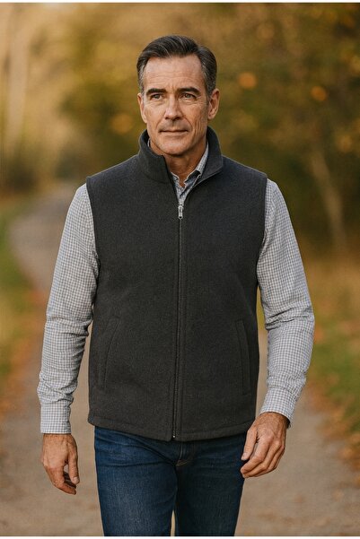 BYBEYEMS GİYİM Erkek Füme Gri Dik Yaka Kaşmir Yelek