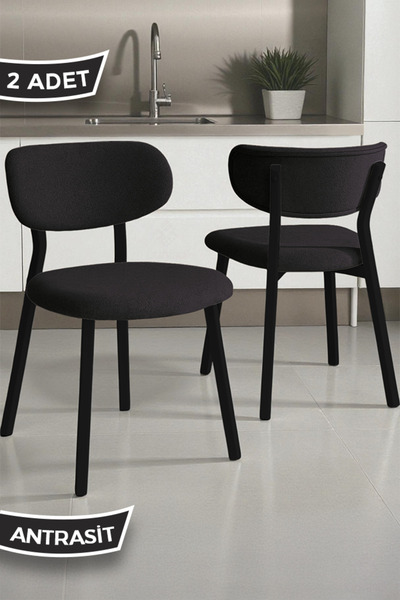 Canisa Toldy Serisi 2 Adet Antrasit Bukle Kumaş Mutfak Sandalyesi Siyah Metal...