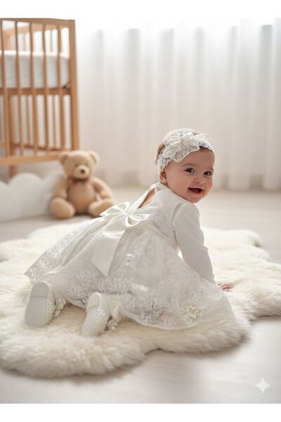 Harry&Millie Lüks beyaz dantelli kız bebek mevlüt elbise seti 6 parça bebek h...