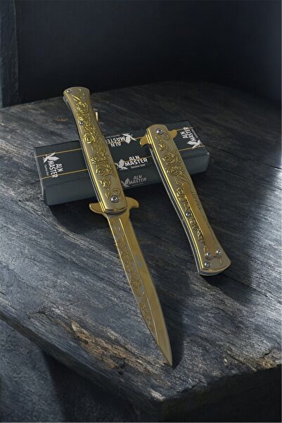 VEX Outdoor Altın Gül Motifli Beyefendi Katlanır Yarı Otomatik Cep Çakısı Kemer Klipsli