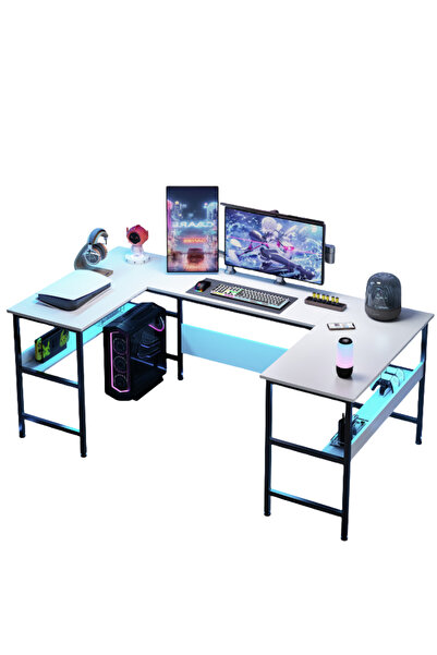 Bojasmiial Ergonomic U-Shaped Corner Desk Gaming Table with Bookshelf Layer ,180x100x75cm
