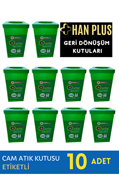 HAN PLUS Geri Dönüşüm Kutusu - Etiketli Sıfır Atık Kutusu (YEŞİL) - 10 Adet