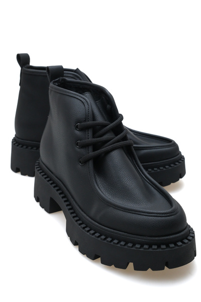 Solo Bag Women's Flat Black Elastic Lace-Up Casual Boots