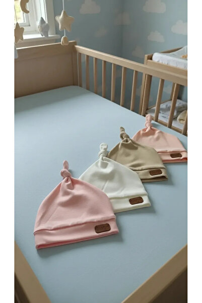 Huglette Bebek Üstten Bağlamalı Armalı 4'lü Pamuklu Bere