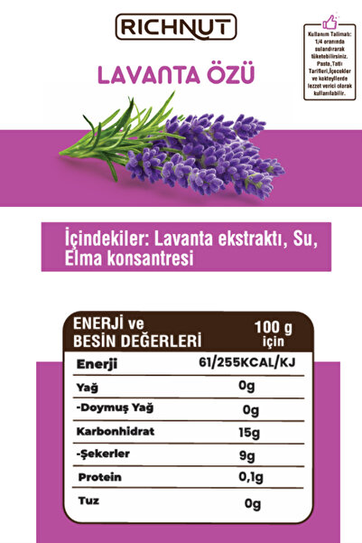 RİCHNUT Lavanta Özü (Katkı, Koruyucu, Renklendirici İÇERMEZ)