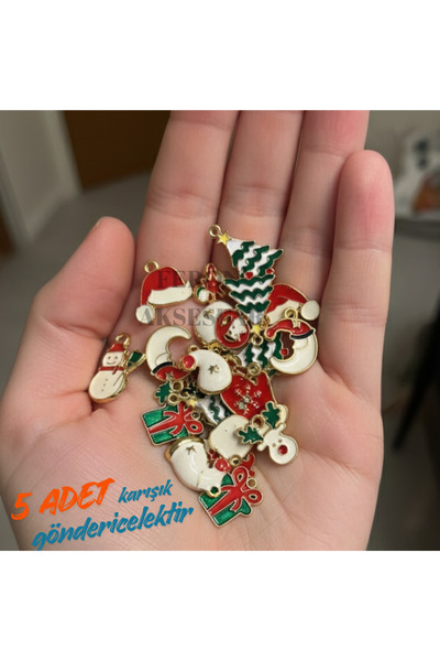 Feron Aksesuar Yılbaşı Temalı 5’li Karışık Charm Seti – Noel Emaye Metal Süs