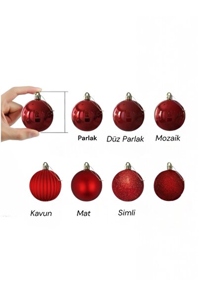 Yenigeldi 6 Adet Kırmızı 5 Cm Yılbaşı Topu, Noel Topu,çam Ağacı Topu, Süs Topu T-47