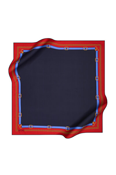 Pierre Cardin Lacivert Zincir Desenli 90X90 Polyester Tivil Eşarp