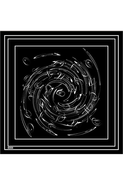 Aker Siyah Fırça Desenli İpek Krep Saten Eşarp