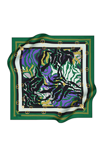 Pierre Cardin Yeşil Zebra Desenli 90X90 Polyester Tivil Eşarpl