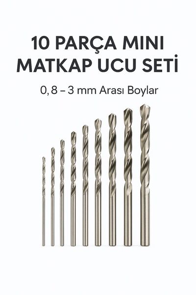 SENBANG 10 Parça Mini Matkap Ucu Seti – 0,8 mm – 3 mm Arası Boylar