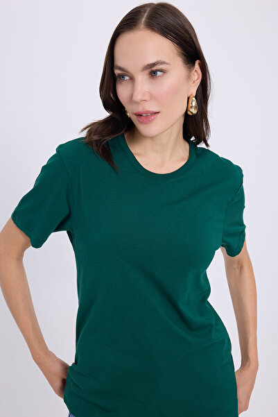 Tudors Women's Slim Fit Slim Fit 100% Cotton Soft Textured Green Crew Neck T-Shirt