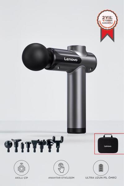 LENOVO N3 Gri Darbeli Titreşimli Masaj Tabancası Güçlü 1800mah Şarjlı 8 Başlı...